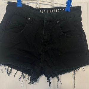 Black denim high rise shorts